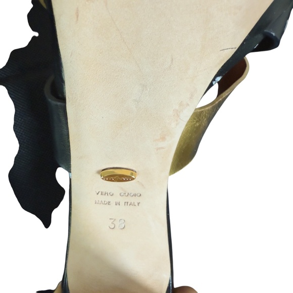 Sergio Rossi Black/Gold Leather Mule Woman’s High Shoes Size 38 - Picture 5 of 9